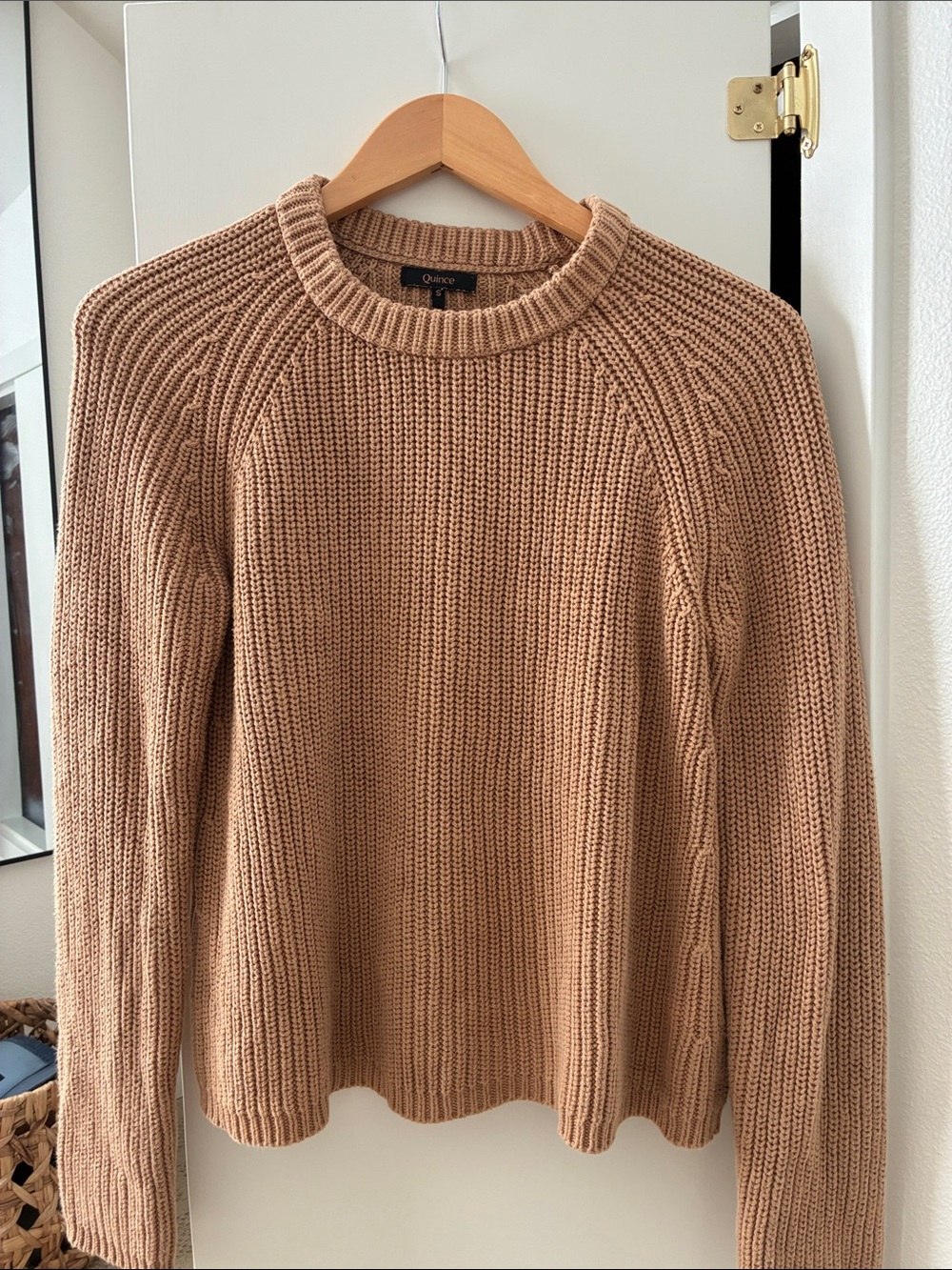 Quince Ribbed Crewneck Sweater in Camel-Tan
